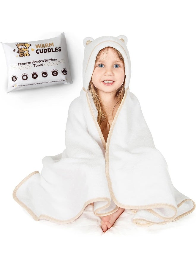 Warm Cuddles Premium Toddler Towels with Hood - Extra Soft Rayon from Bamboo Toddler Bath Towel (White) - Image 1