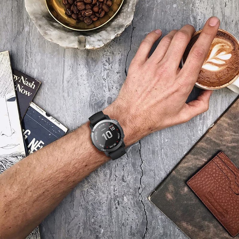 ANCOOL حزام ANCOOL متوافق مع Garmin Fenix 5X/6X/7X، حزام ساعة ناعم سهل التركيب بقطر 26 مم بديل لـ Fenix 5X Plus/Fenix 6X/Fenix 6X Pro/Tactix Charlie/Descent MK2 (أسود/أصفر) - Image 5