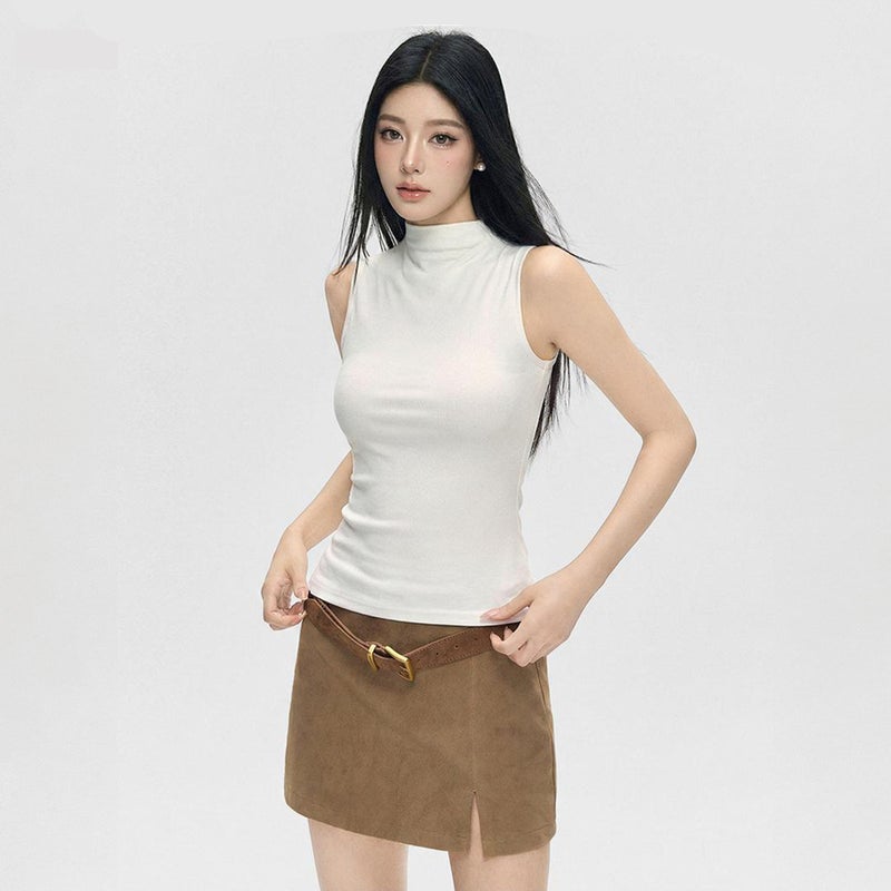 Women's Sleeveless Mock Neck Slim Fit Solid Color Camisole - Image 2