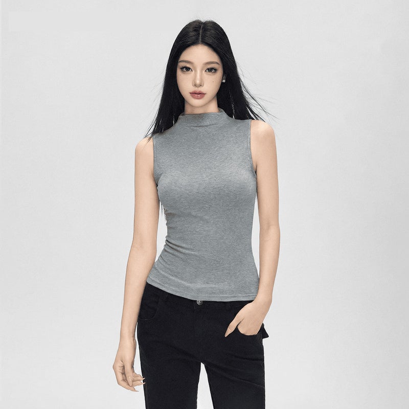 Women's Sleeveless Mock Neck Slim Fit Solid Color Camisole - Image 3