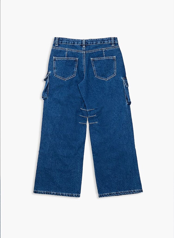 FOREVER 21 Girls Wide-Leg Cargo Jeans (Kids) - Image 2