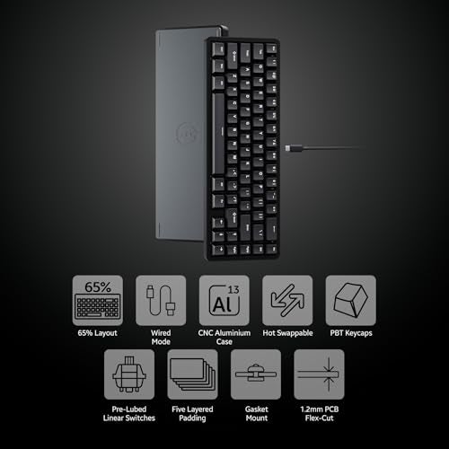 OOCTPK Chilkey ND65 Wired Aluminum Mechanical Keyboard 65 Layout Portable Gaming Keyboard PBT Doubleshot Keycaps Hot Swappable Custom Key Board for Laptop and Office PC Black - Image 3