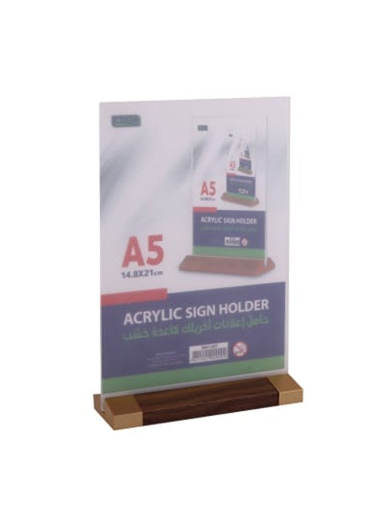 SBC A5 Size Acrylic Sign Holder With Wooden Base - Image 1