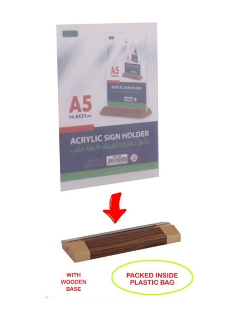 SBC A5 Size Acrylic Sign Holder With Wooden Base - Image 2