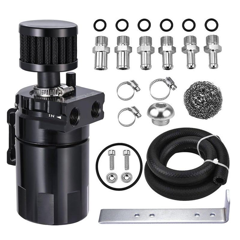 EVIL ENERGY Oil Catch Can Universal Baffled Catch Can Kit with Breather Filter 300ml Aluminum Air Oil Separator Tank NBR Fuel Hose Kits for PCV System