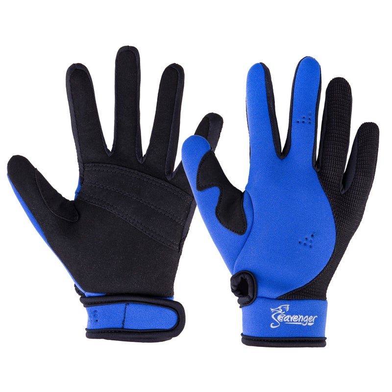Seavenger Abyss Dive Gloves | 1.5mm Neoprene Mesh | Scuba Diving, Wakeboarding, Spearfishing (Blue, Large)
