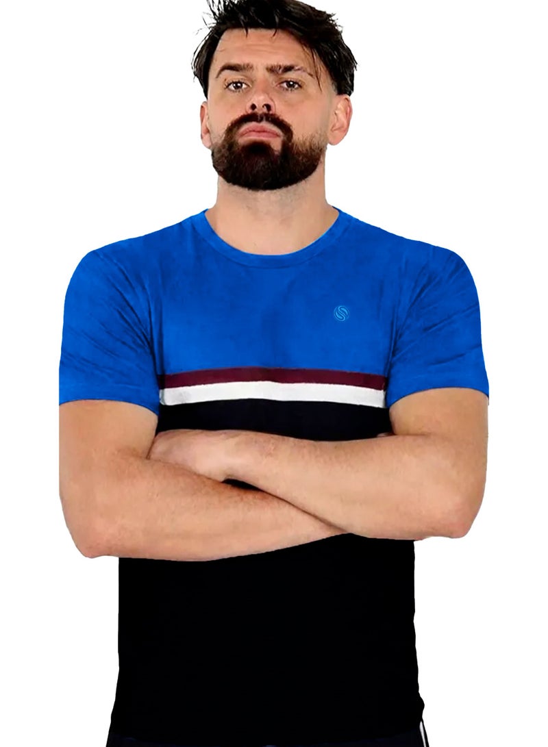 Mens T Shirt 100% Combed Cotton Contrast Panelled Soft Comfortable Royal Blue T Shirt Top & Tees For Mens