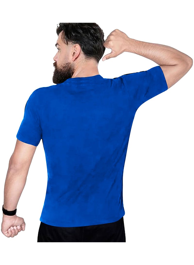 Mens T Shirt 100% Combed Cotton Contrast Panelled Soft Comfortable Royal Blue T Shirt Top & Tees For Mens
