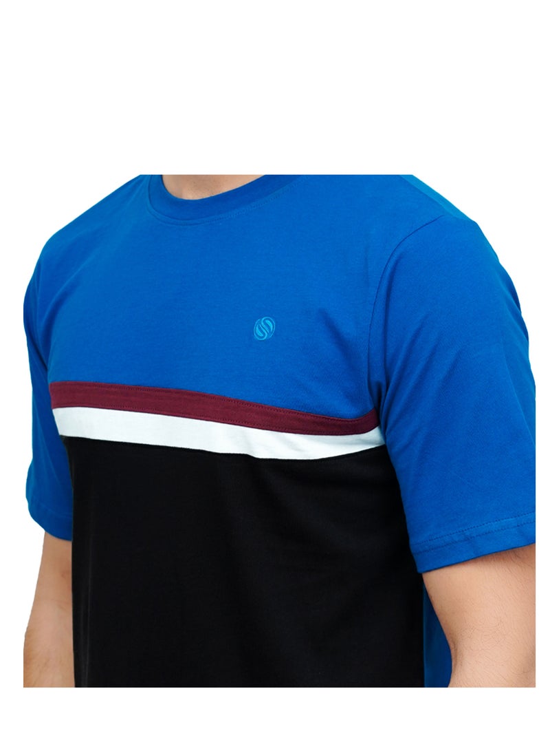 Mens T Shirt 100% Combed Cotton Contrast Panelled Soft Comfortable Royal Blue T Shirt Top & Tees For Mens