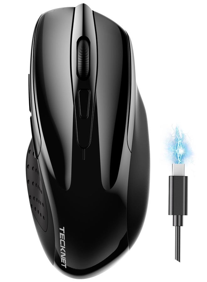 TECKNET Wireless Mouse (BT5.0/3.0 & 2.4G) Rechargeable 4800 DPI Silent Black Mouse, 8 Buttons, USB A & Bluetooth, Wide Compatibility - Image 1