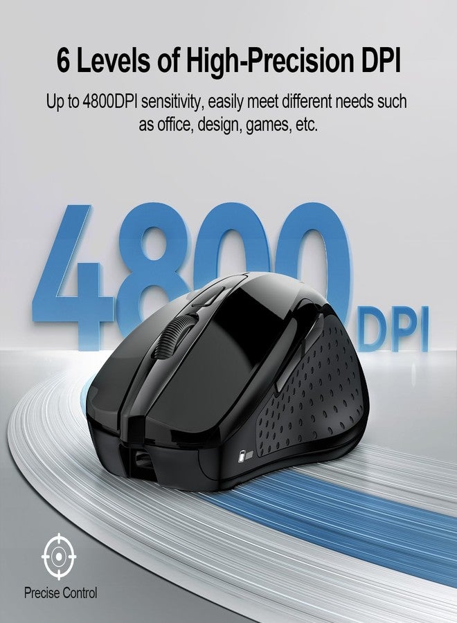 TECKNET Wireless Mouse (BT5.0/3.0 & 2.4G) Rechargeable 4800 DPI Silent Black Mouse, 8 Buttons, USB A & Bluetooth, Wide Compatibility - Image 5