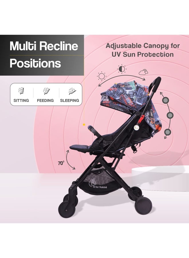 R for Rabbit Pocket Stroller Lite Stroller for Kids | Portable Travel Friendly Pre Installed Baby Trolley Pram for Newborn Boys & Girls of Age 0-3 Years (Grey) - Image 4