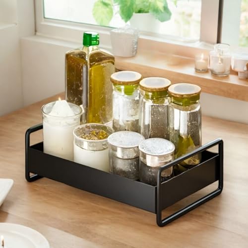 Decorlay Metal Serving Tray with Handle – Stylish Rectangular Coffee Tray for Coffee Table, Ottoman, Console Table, and Home Decor in Elegant Finish (Black) - Image 1