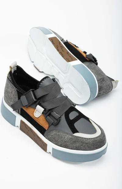 Dilimler Ayakkabı Slices Shoes Women's Sneakers Grey Stretch Suede Multicolor Thick Sole