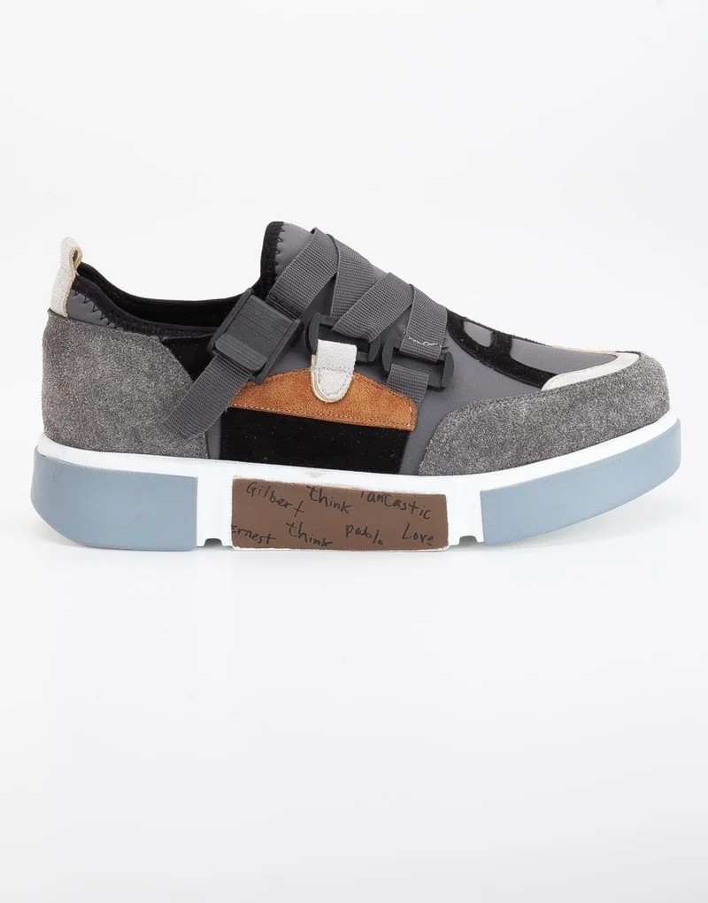 Dilimler Ayakkabı Slices Shoes Women's Sneakers Grey Stretch Suede Multicolor Thick Sole