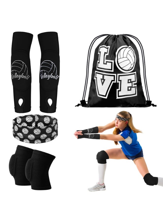 YelaJoy 4 Pcs Volleyball Knee Pad and Arm Sleeve, Volleyball Accessories ,Stuff Forearm Elbow Sleeve Wrist Guard with Protection Pad and Thumb Hole for Women Men Adult Training - Image 1