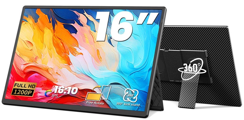 Wixzet 16.1" Portable Monitor, 1200P FHD Laptop Screen Extender, 360° Rotating Detachable Stand, Plug&Play Dual Monitor, Ultra-Thin Zero Frame Portable Screen for Laptop/PC/Mac/Windows/PS5 - Image 1