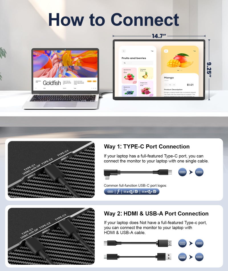 Wixzet 16.1" Portable Monitor, 1200P FHD Laptop Screen Extender, 360° Rotating Detachable Stand, Plug&Play Dual Monitor, Ultra-Thin Zero Frame Portable Screen for Laptop/PC/Mac/Windows/PS5 - Image 5