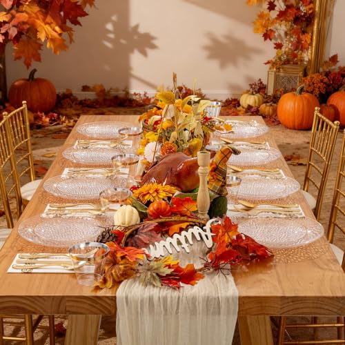 Rubtlamp 350 Pcs Clear Gold Plastic Plates, Hammered Disposable Dinnerware, Clear-Gold Plates Set Include 100 Plastic Platos, 150 Gold Disposable Silverware, 50 Cups And 50 Napkins for Thanksgiving - Image 5
