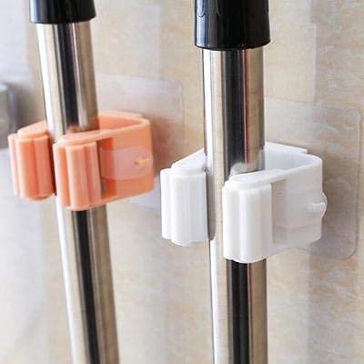 CLUEMART Mop Broom Holder Self Adhesive Mop Organizer Wall Mount Broom Clips Holder for Kitchen Bathroom Closet Garden Garage Black Pack of 2