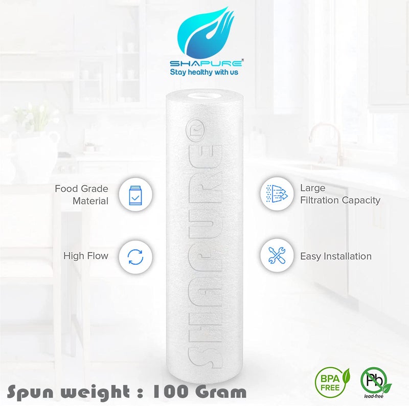 Shapure 5 Micron 10" x 2.5" Sediment Water Filter Replacement Cartridge for Any 10 inch RO Water Purifier | 100 Gram Each & Pack of 4 | Compatible with Most of The purifiers - Image 2