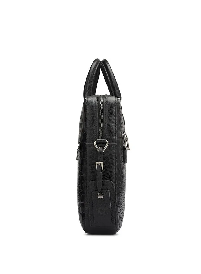 Da Milano  Leather Black Laptop Bag with Adjustable Shoulder Strap for Men | Best Price UAE