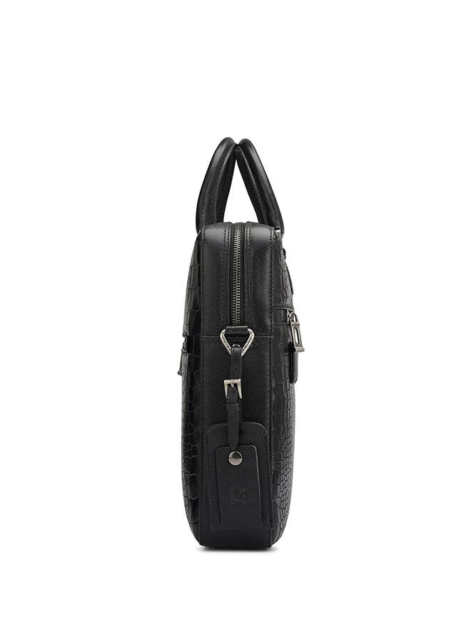 Da Milano Leather Black Laptop Bag with Adjustable Shoulder Strap - Image 3