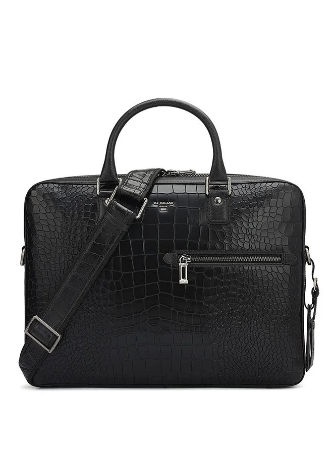 دا ميلانو حقيبة لابتوب جلدية سوداء بحزام كتف قابل للتعديل