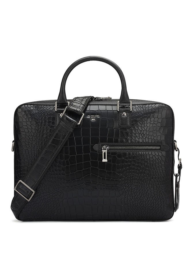 Da Milano Leather Black Laptop Bag with Adjustable Shoulder Strap - Image 1