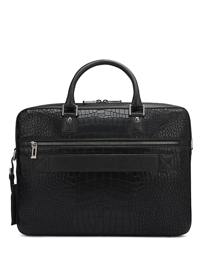Da Milano  Leather Black Laptop Bag with Adjustable Shoulder Strap for Men | Best Price UAE
