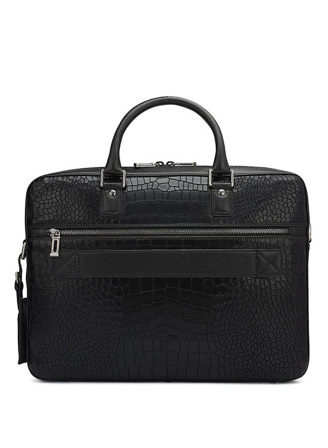Da Milano Leather Black Laptop Bag with Adjustable Shoulder Strap - Image 4