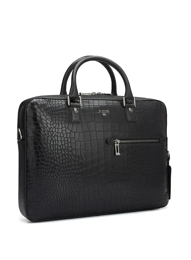 دا ميلانو حقيبة لابتوب جلدية سوداء بحزام كتف قابل للتعديل
