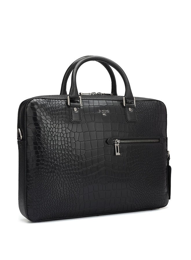 Da Milano Leather Black Laptop Bag with Adjustable Shoulder Strap - Image 2