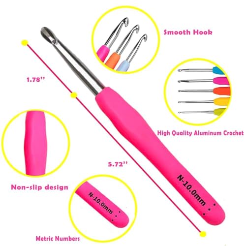 Yarniss Crochet Hooks,14 Size Crochet Set 2mm(B)-10mm(N), Ergonomic Crochet Hooks Set with Case for Beginner,Long Crochet Needles - Image 2