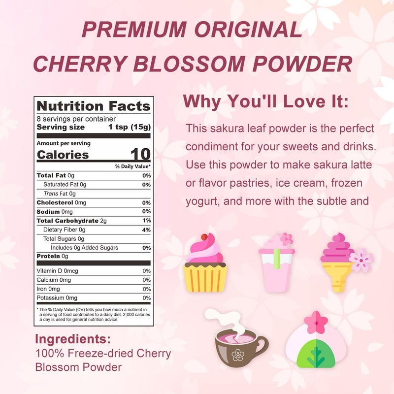 GRELIM Sakura Powder Premium Original Cherry Blossom Powder for Baking,Made in Kanagawa Great for Springtime Beverage, 4.23 Oz - Image 2