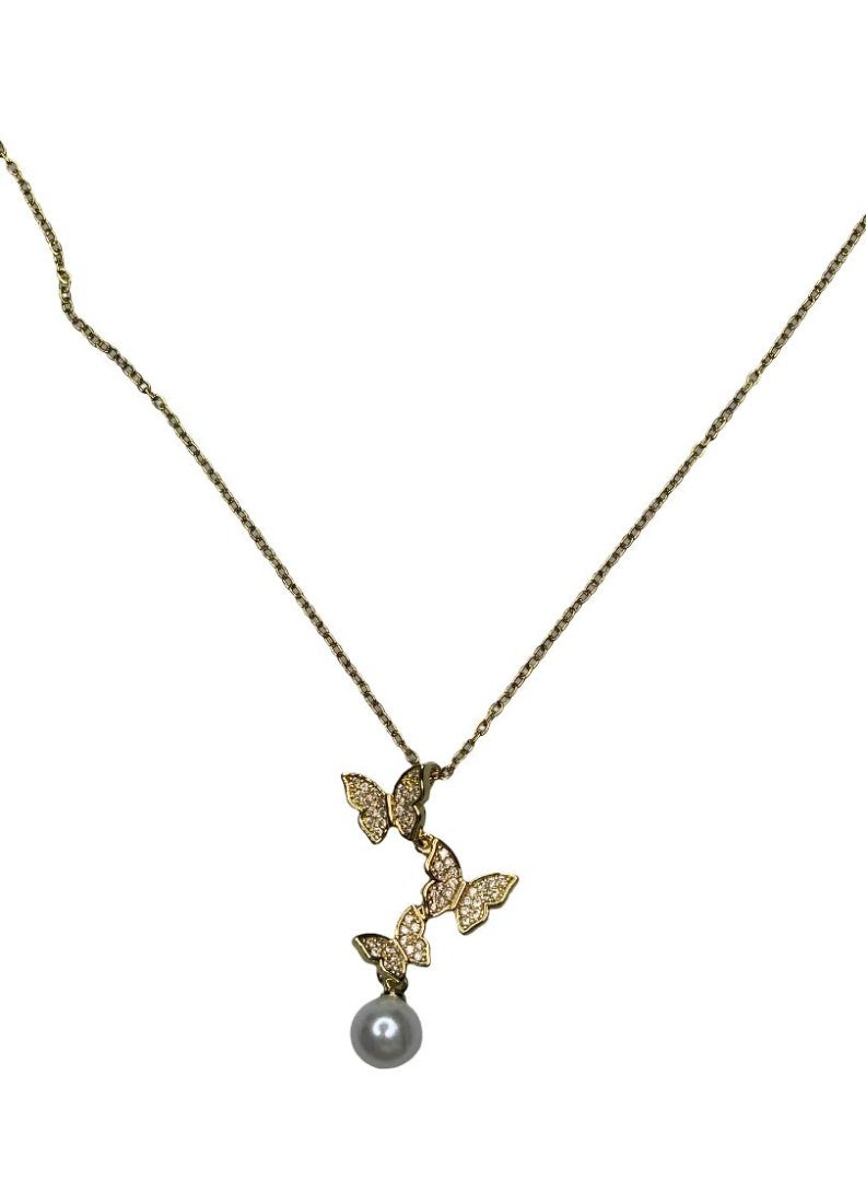 Influence Germany Butterfly & Pearl Pendant Necklace – Gold-Tone Stainless Ste - Image 3