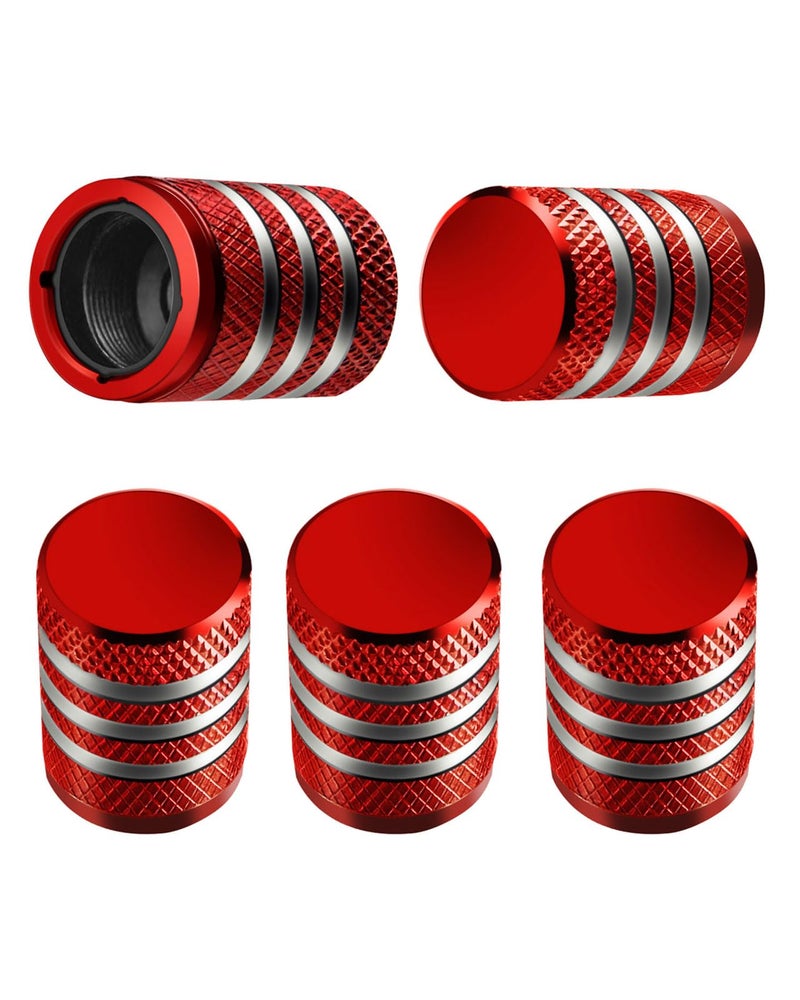 Tire Valve Stem Cap Cover - (5 Pack) Tire Air Caps Metal with Plastic Liner Corrosion Resistant Leak-Proof for Car Truck Motorcycle SUV and Bike Red