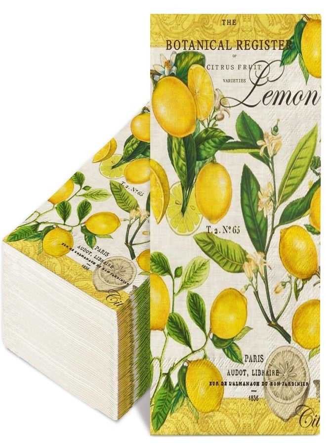 JarThenaAMCS 100Pcs Lemon Guest Napkin Vintage Spring Summer Disposable Paper Napkin Retro Yellow Lemon Dinner Hand Napkin for Dining Bathroom Supplies - Image 1