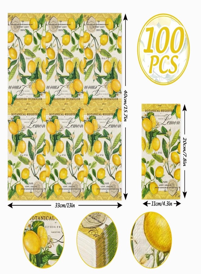 JarThenaAMCS 100Pcs Lemon Guest Napkin Vintage Spring Summer Disposable Paper Napkin Retro Yellow Lemon Dinner Hand Napkin for Dining Bathroom Supplies - Image 2