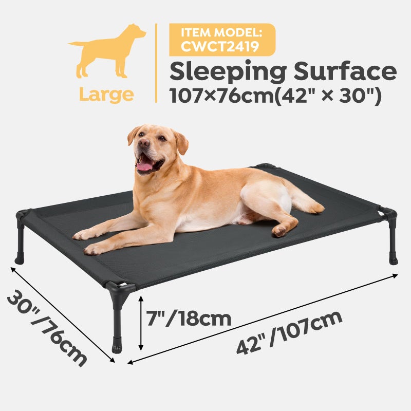 Veehoo 2 Pack Raised Dog Bed, Cooling Elevated Dog Bed, Portable Pet Cot with Washable & Breathable Mesh, No-Slip Feet, Durable Dogs Cots Beds for Large Dogs, 42" x 30", Black, CWC1803-L - Image 3