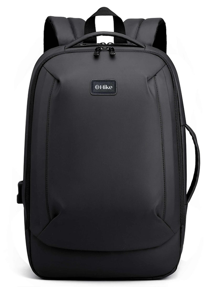 HIKE Durable Polyester Backpack Water Resistant Two Way Loader 17-inch Daypack with Built in USB Port for Men and Women, HK2104- BLACK - Image 2