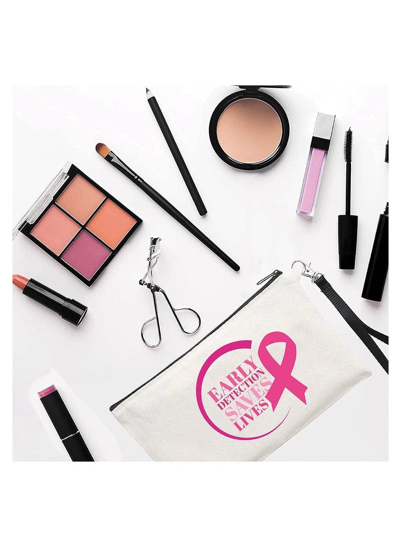 برينت شوب فور مي حقيبة مكياج للتوعية من PinkCancer للنساء هدية لدعم السرطان هدية ناجية من السرطان شريط وردي حقيبة مستحضرات التجميل بسحاب  - Image 2