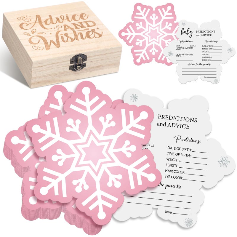RattanView 50 Pcs Double Side Baby It's Cold Outside Baby Shower Prediction Advice Cards Winter Wonderland Games Card with Wooden Keepsake Box for Winter Christmas Party - Image 1