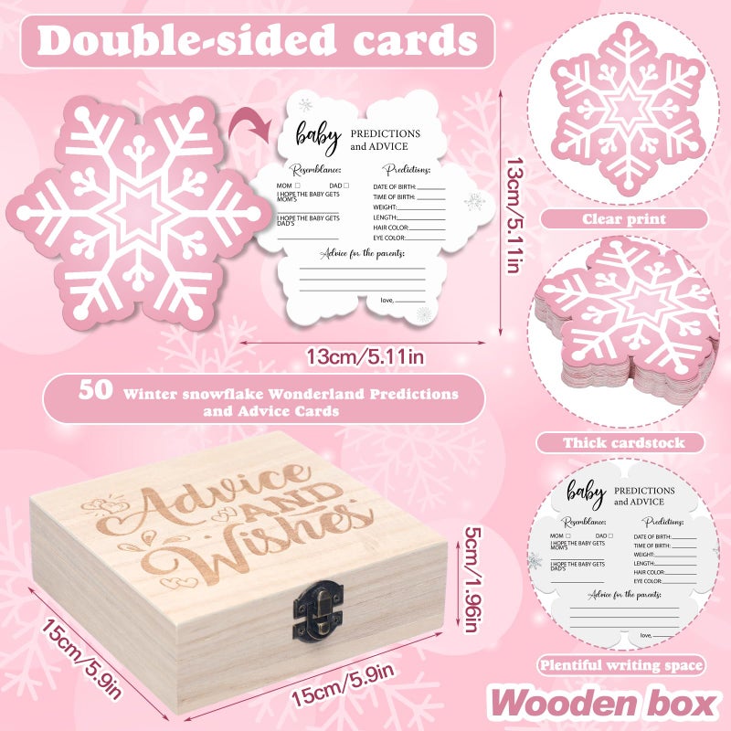 RattanView 50 Pcs Double Side Baby It's Cold Outside Baby Shower Prediction Advice Cards Winter Wonderland Games Card with Wooden Keepsake Box for Winter Christmas Party - Image 2