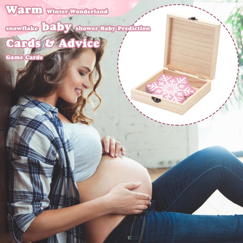 RattanView 50 Pcs Double Side Baby It's Cold Outside Baby Shower Prediction Advice Cards Winter Wonderland Games Card with Wooden Keepsake Box for Winter Christmas Party - Image 4