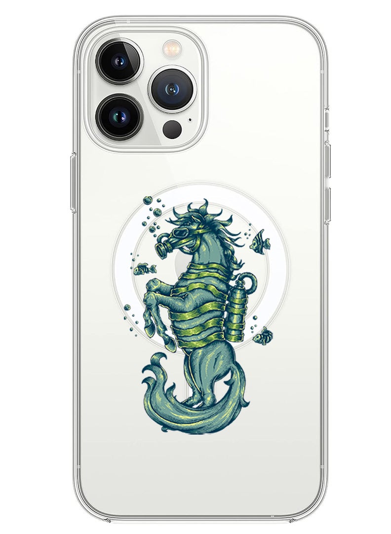 Theodor Magnetic Case for iPhone 14 Pro 6.1-inch Compatible with MagSafe Wireless Charging, Shockproof Phone Bumper Cover Seahorse copy - Image 1