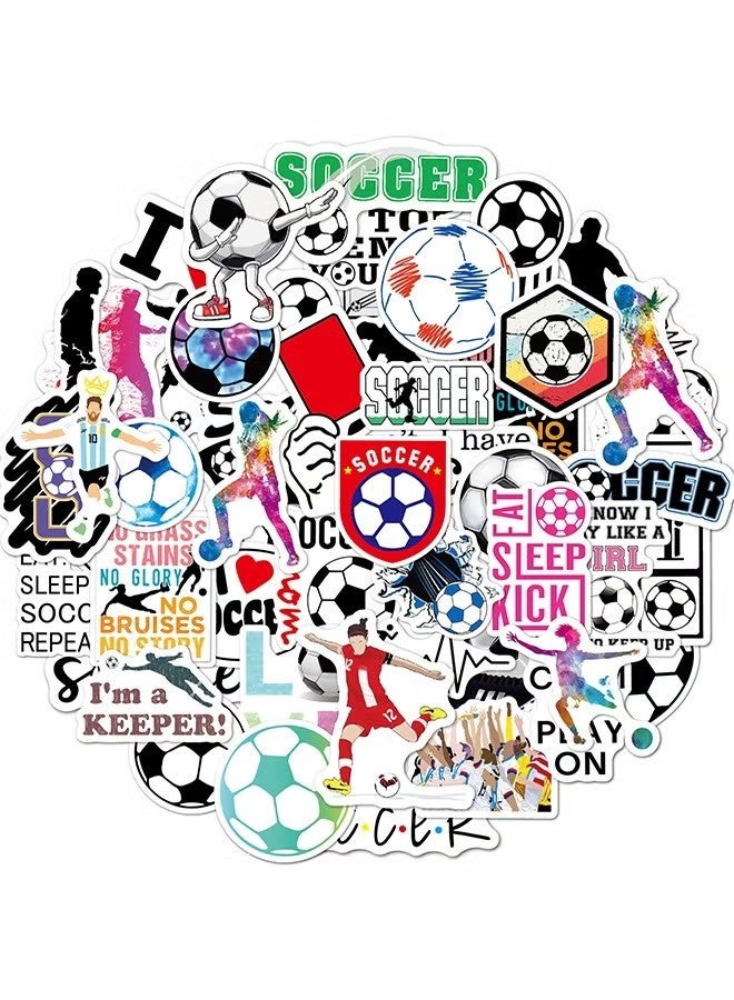 50 قطعة من ملصقات كرة القدم اللطيفة، ملصقات زجاجات المياه للأطفال والمراهقين، ملصقات فينيل مقاومة للماء لأجهزة الكمبيوتر المحمول، والمصد، ولوح التزلج، والجيتار - Image 1