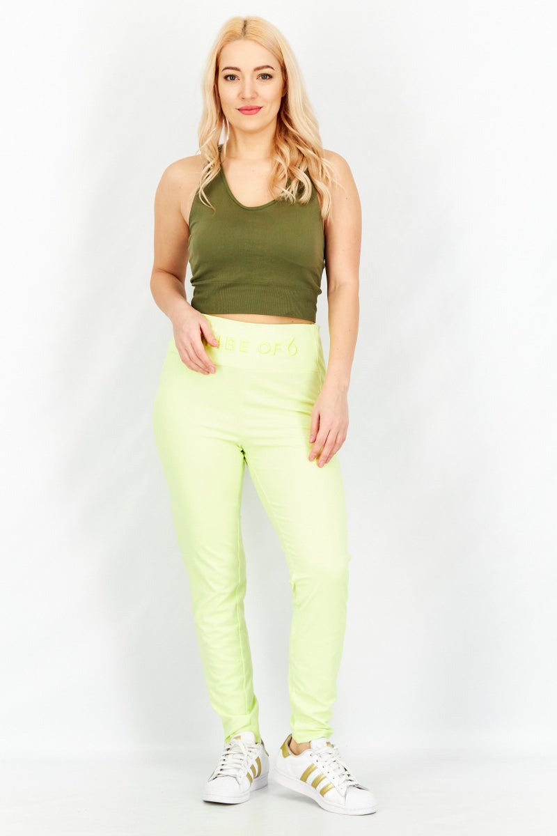 TRIBE OF 6 Women Embroidered Waistband Leggings, Sunny Lime - Image 3