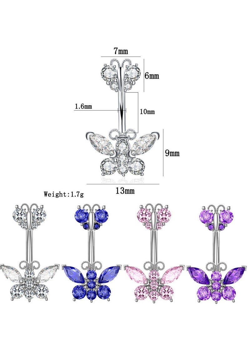 Innoshine Titanium  Belly Button Ring for Sensitive Skin Surgical Steel Piercing Belly Ring , Elegant Butterfly Design Navel Piercing Ring with Pink Sparkling Zirconia for Fashion Women Hypoallergenic Medical Grade Body Piercing Jewelry Ideal for Party Graduation Anniversary Gifts - Image 2