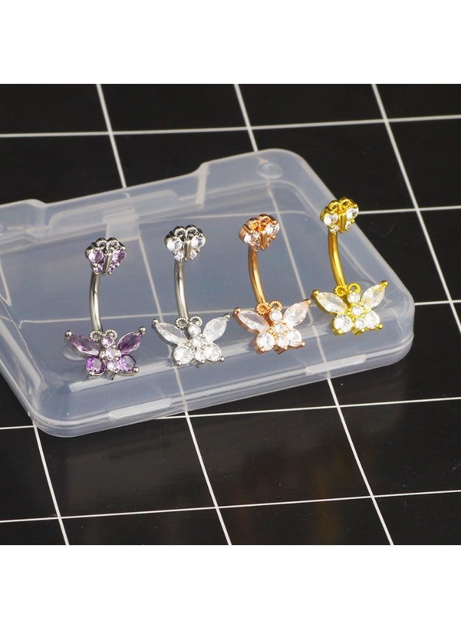 Innoshine Titanium  Belly Button Ring for Sensitive Skin Surgical Steel Piercing Belly Ring , Elegant Butterfly Design Navel Piercing Ring with Pink Sparkling Zirconia for Fashion Women Hypoallergenic Medical Grade Body Piercing Jewelry Ideal for Party Graduation Anniversary Gifts - Image 3